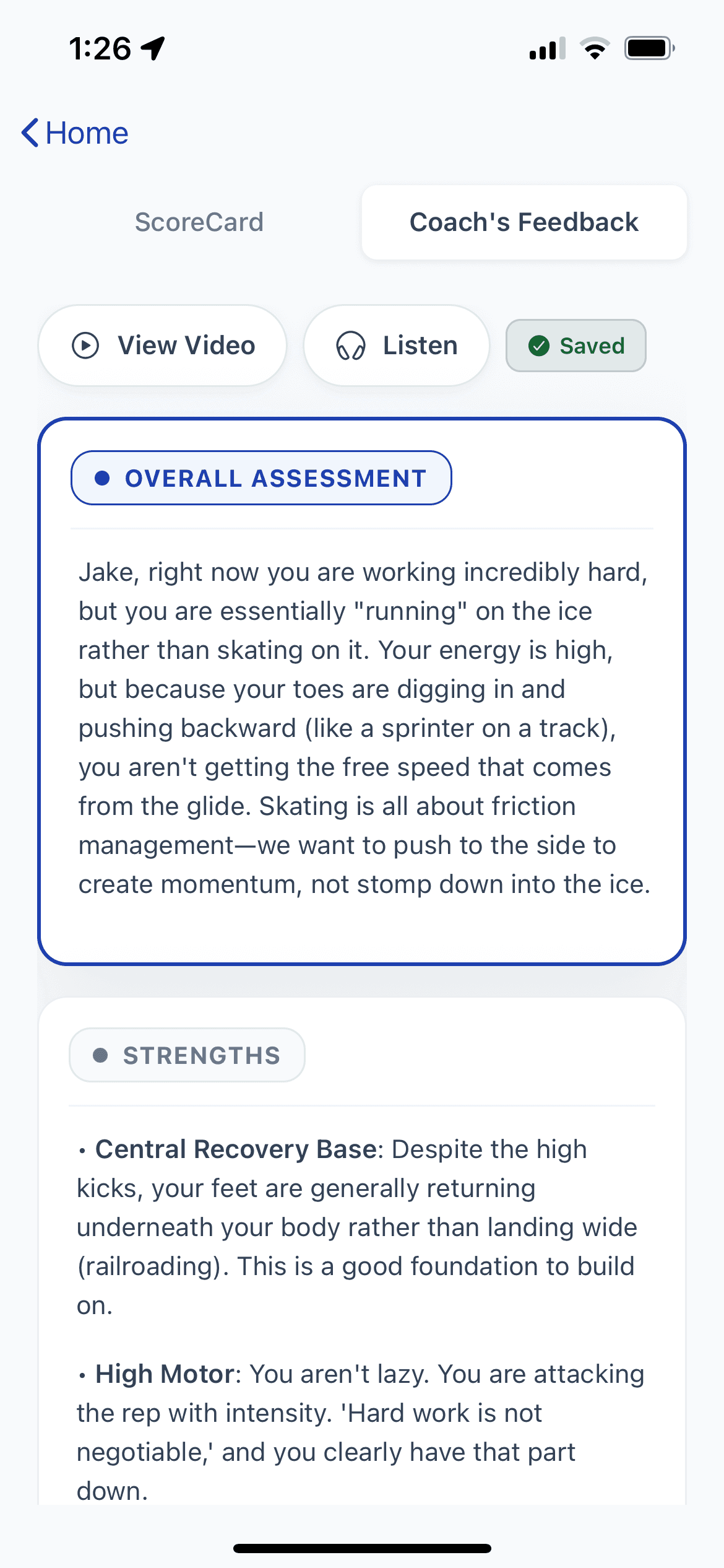 Puck Buddy coaching feedback with detailed shot analysis